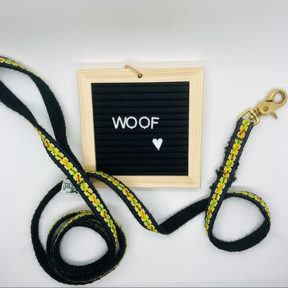Yellow Black Bone Print Dog Leash Small Dog
